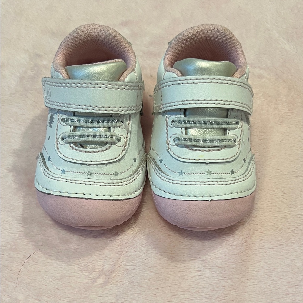 Stride Rite White and Pink Star Accent Toddler Sneakers